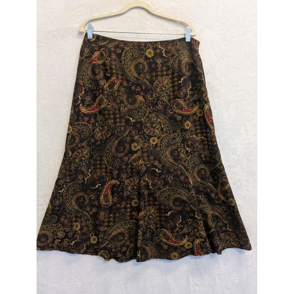 Kim Rogers Signature Women's Black Paisley Print Flared‎ Midi Skirt Size 12